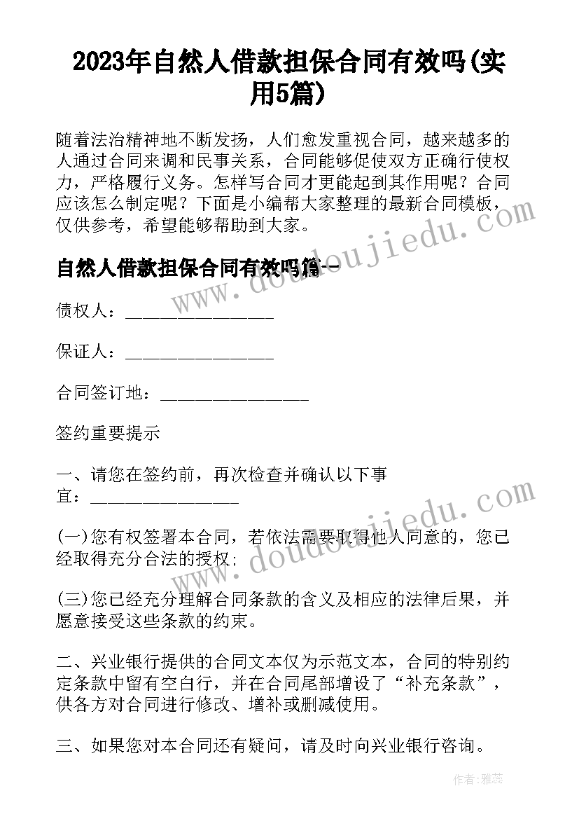 2023年自然人借款担保合同有效吗(实用5篇)