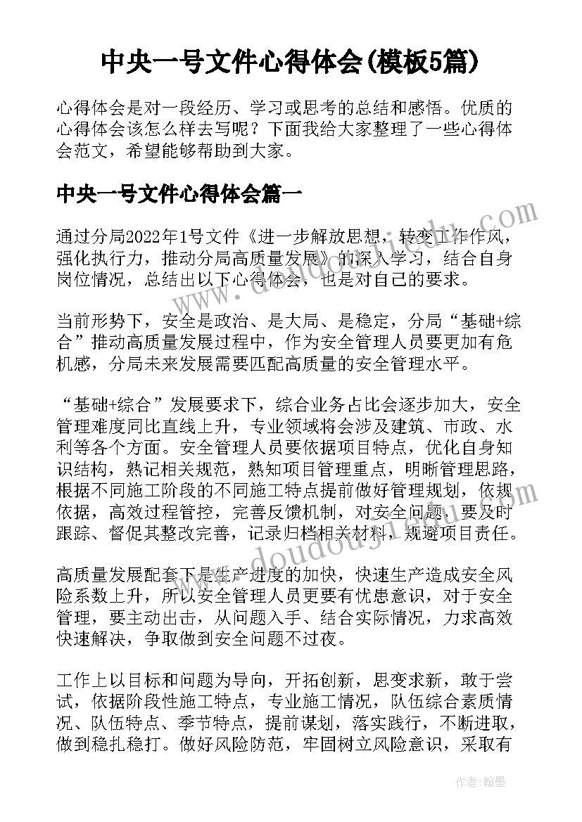 中央一号文件心得体会(模板5篇)