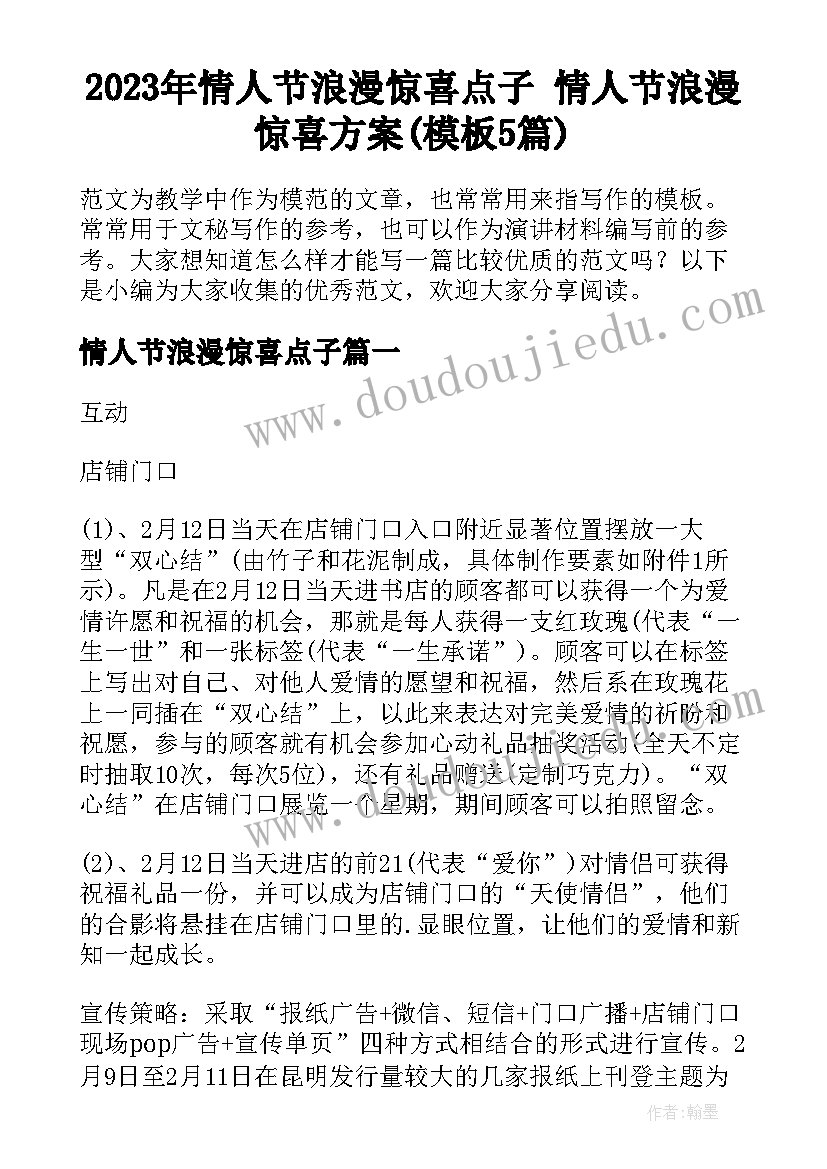 2023年情人节浪漫惊喜点子 情人节浪漫惊喜方案(模板5篇)