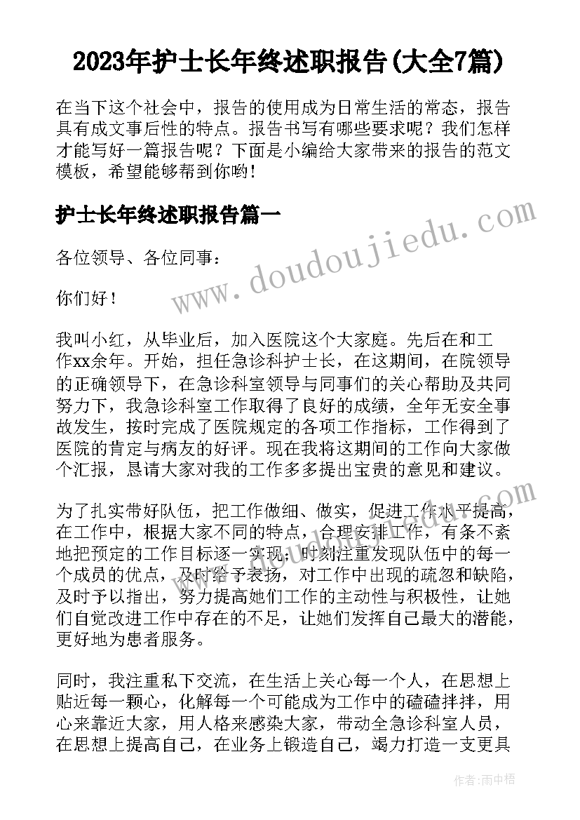 2023年护士长年终述职报告(大全7篇)