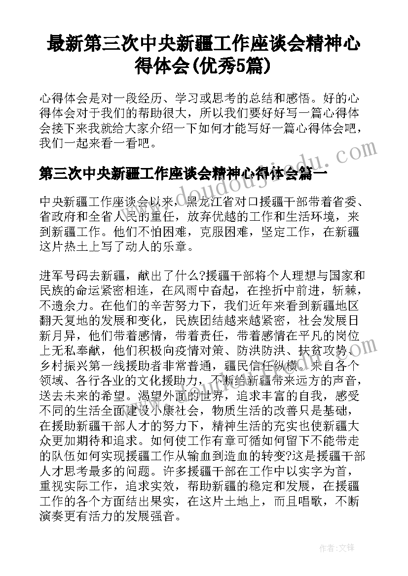 最新第三次中央新疆工作座谈会精神心得体会(优秀5篇)