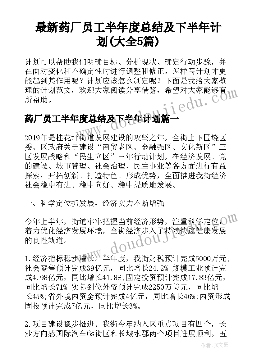 最新药厂员工半年度总结及下半年计划(大全5篇)