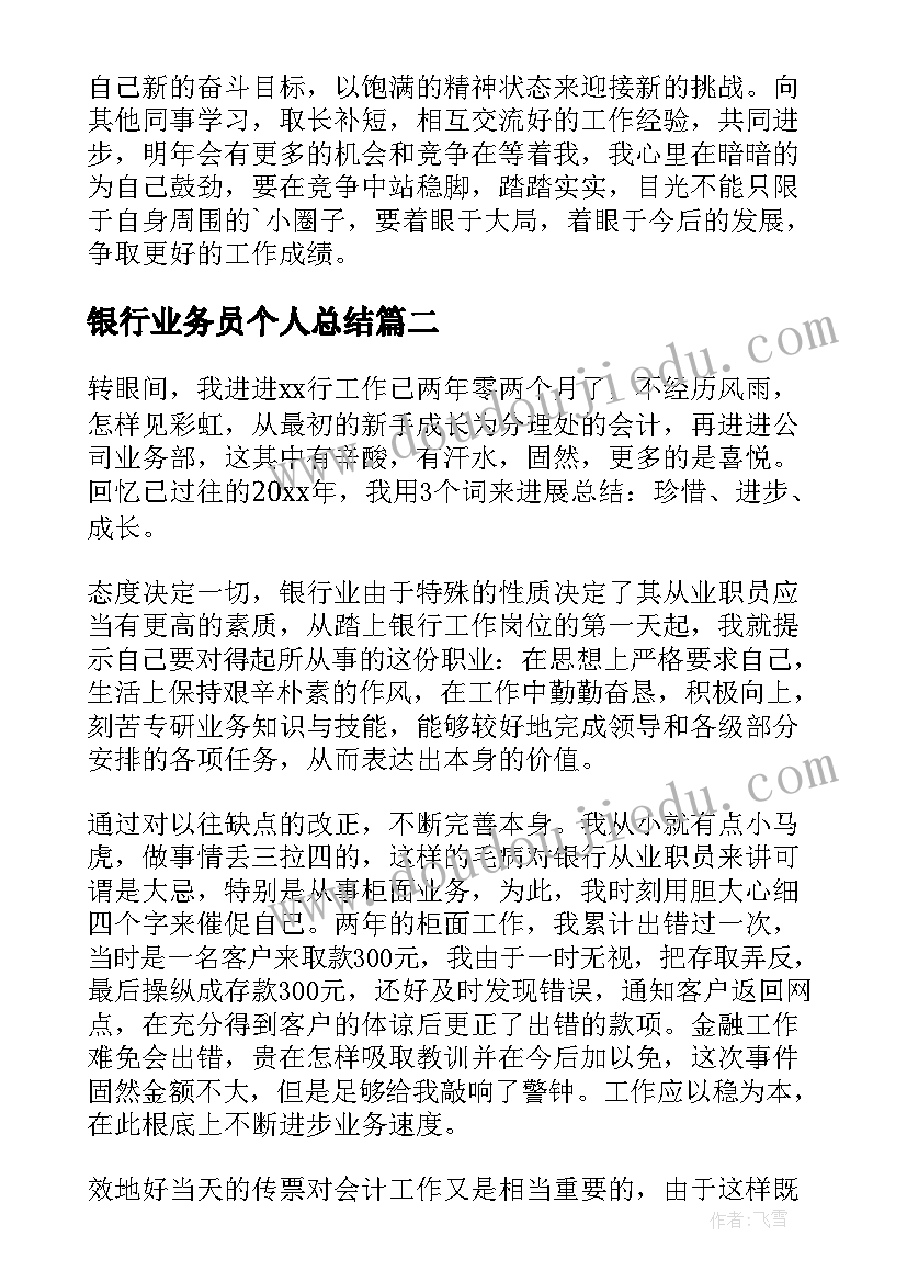 2023年银行业务员个人总结 银行业务的年终工作总结(优质8篇)