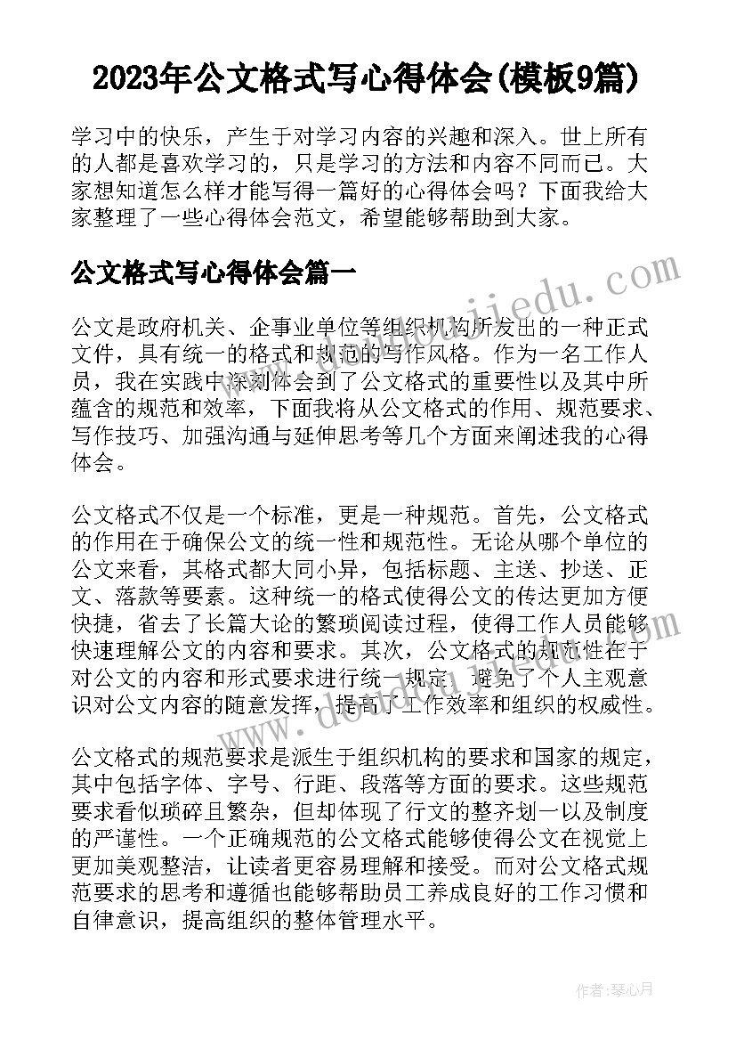 2023年公文格式写心得体会(模板9篇)