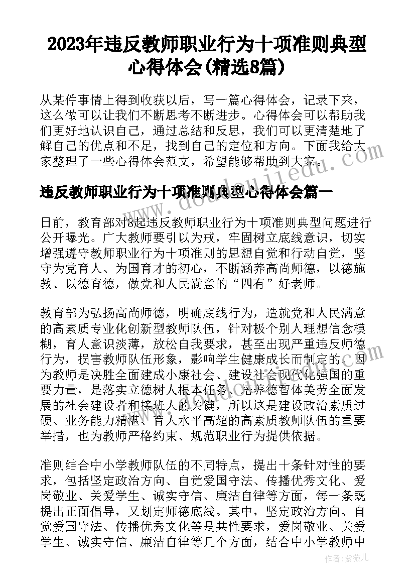 2023年违反教师职业行为十项准则典型心得体会(精选8篇)