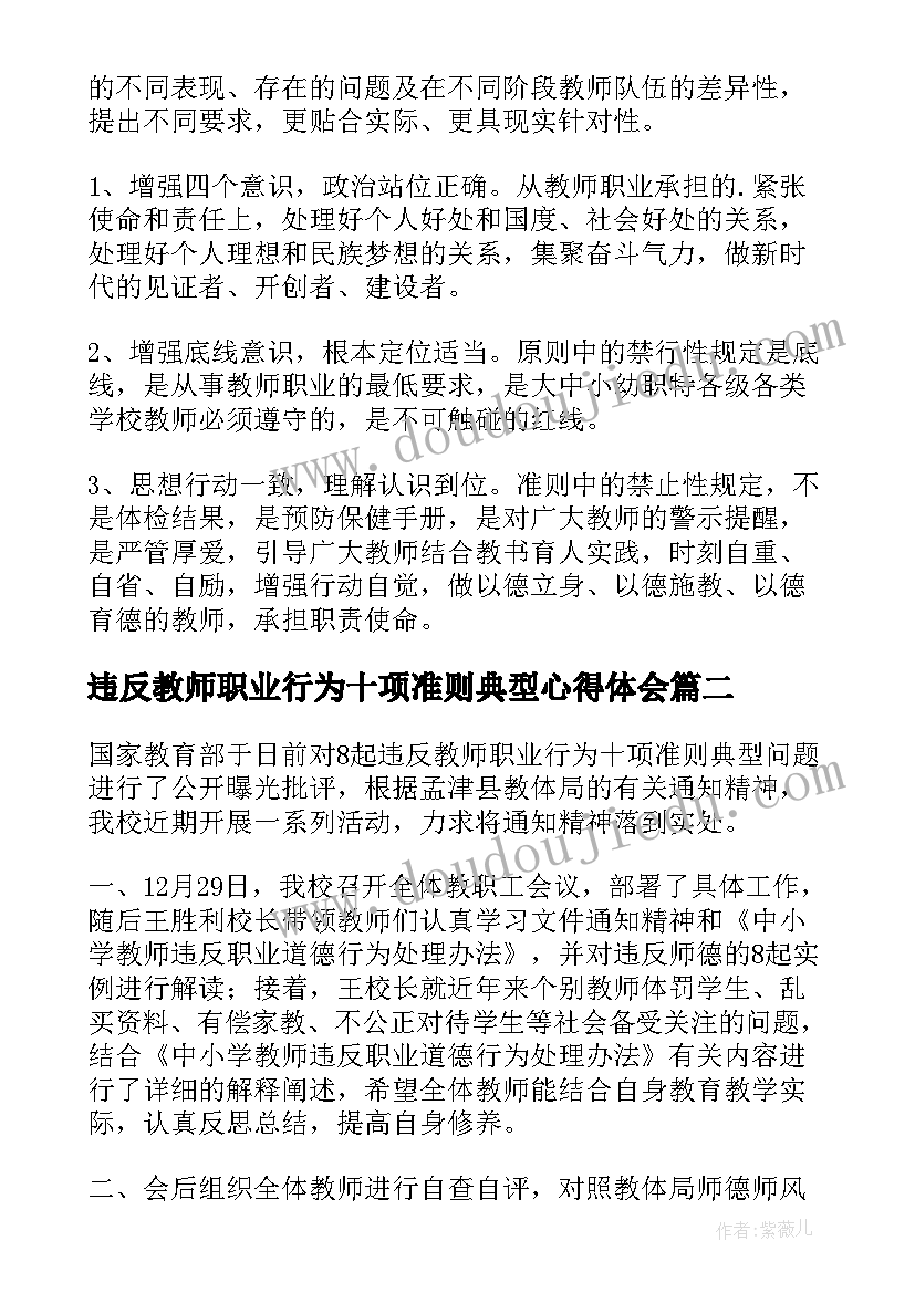 2023年违反教师职业行为十项准则典型心得体会(精选8篇)