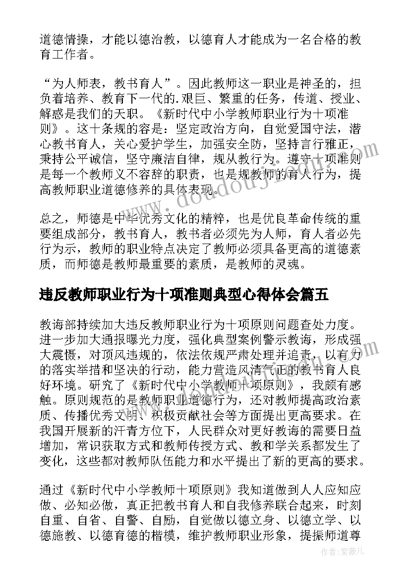 2023年违反教师职业行为十项准则典型心得体会(精选8篇)