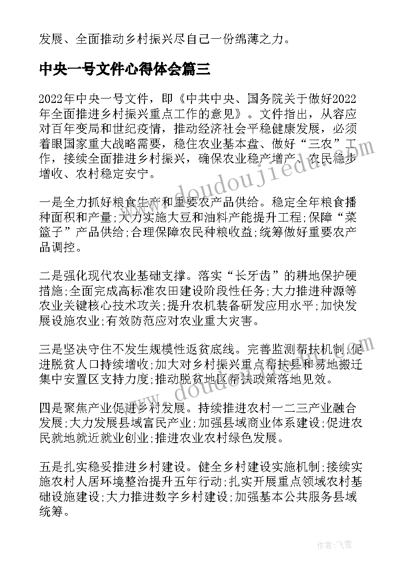 2023年中央一号文件心得体会(大全5篇)