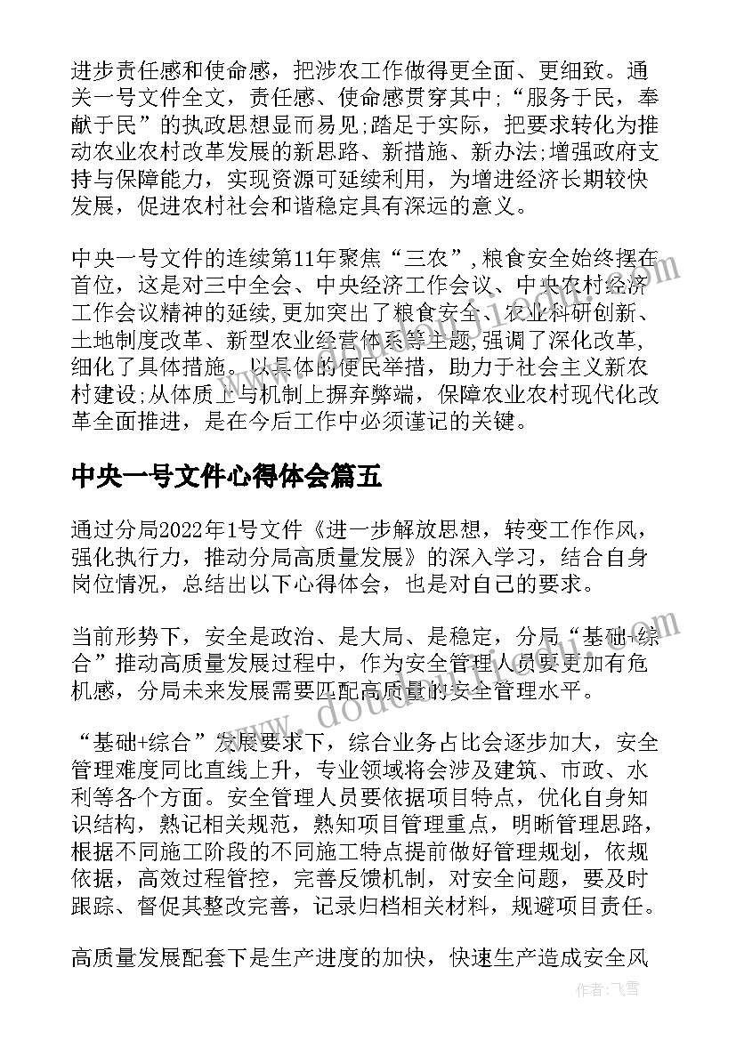 2023年中央一号文件心得体会(大全5篇)