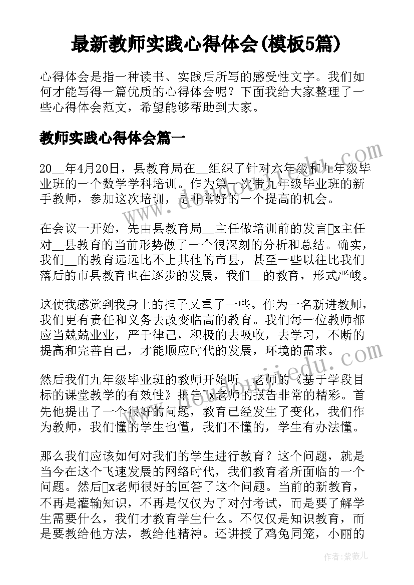 最新教师实践心得体会(模板5篇)