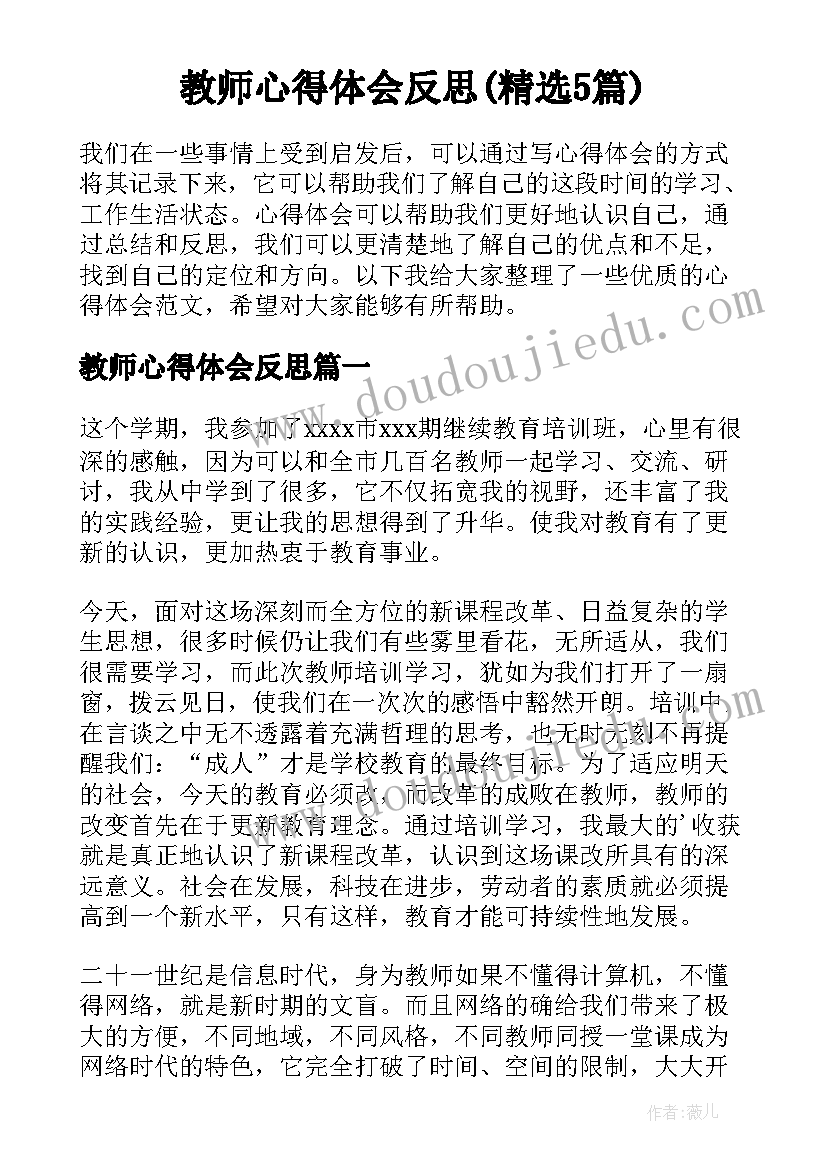 教师心得体会反思(精选5篇)