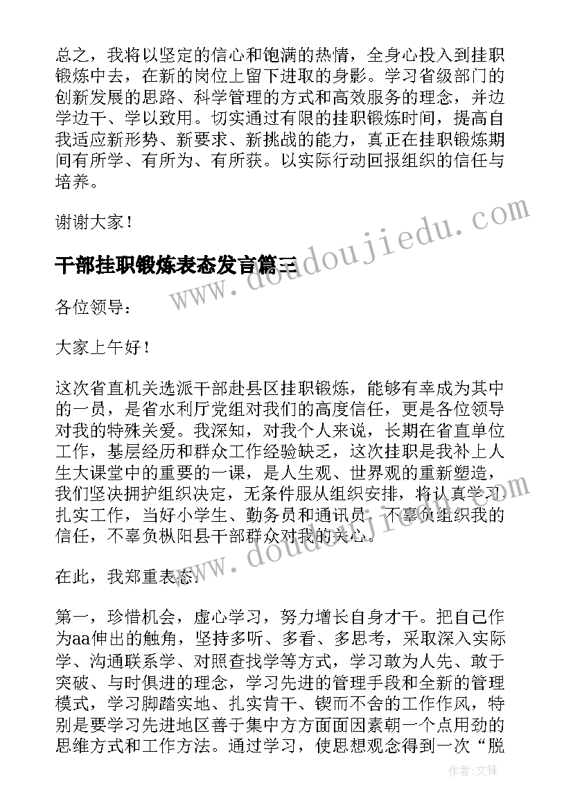 最新干部挂职锻炼表态发言(汇总5篇)