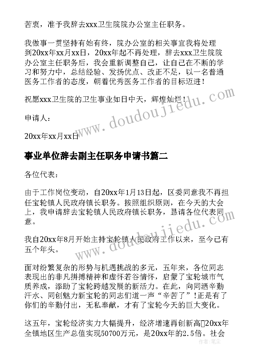 事业单位辞去副主任职务申请书(优质5篇)