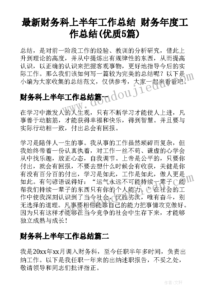 最新财务科上半年工作总结 财务年度工作总结(优质5篇)