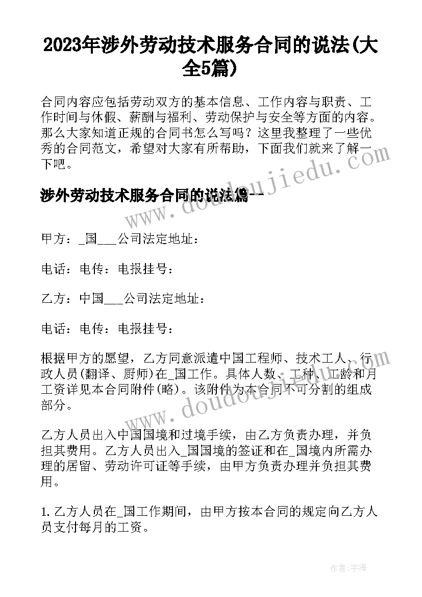 2023年涉外劳动技术服务合同的说法(大全5篇)