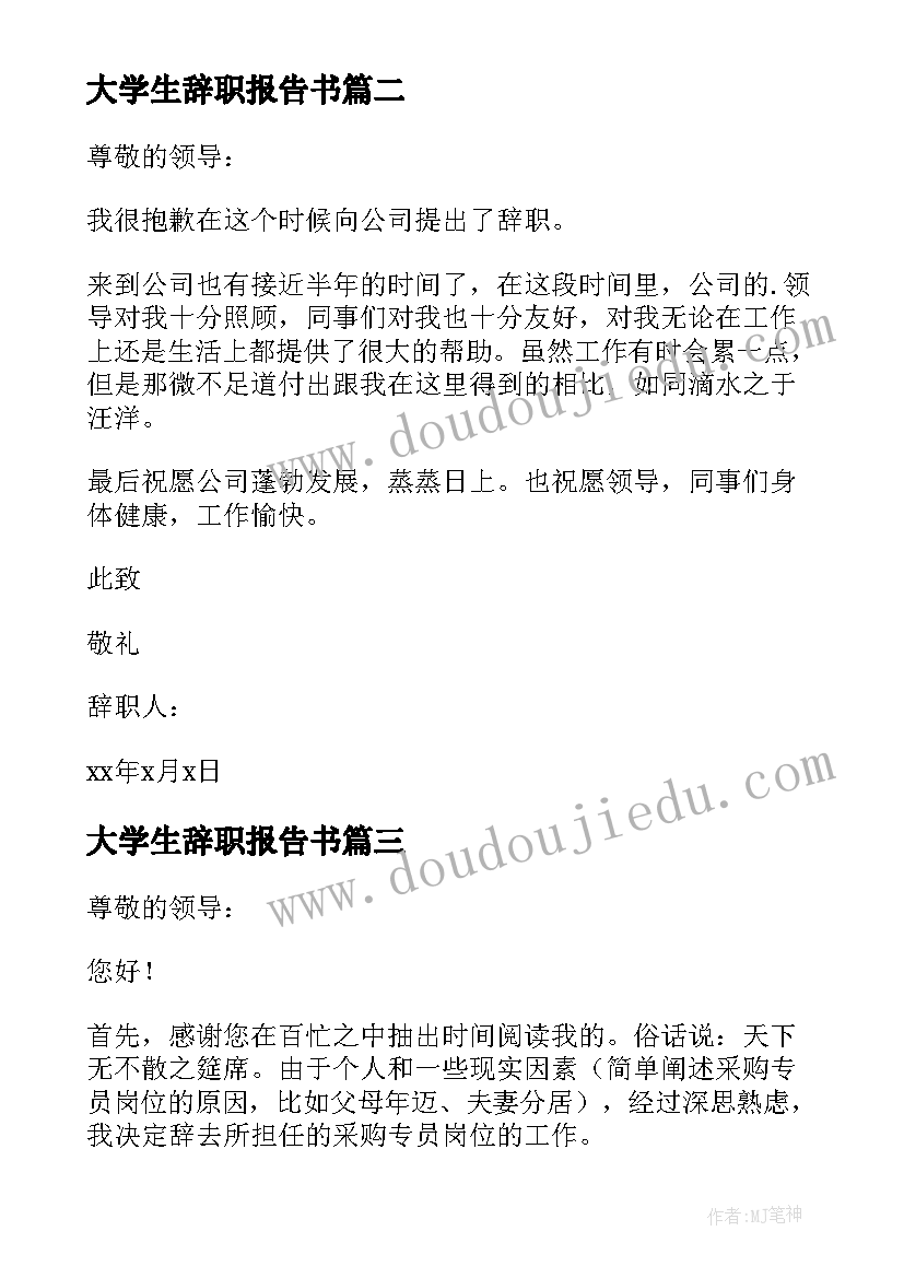 2023年大学生辞职报告书 个人工作辞职报告(大全7篇)