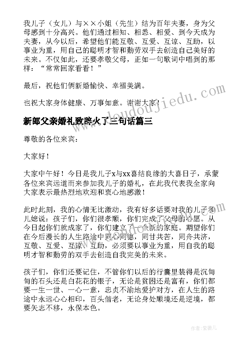 新郎父亲婚礼致辞火了三句话 新郎父亲婚礼致辞(优质6篇)