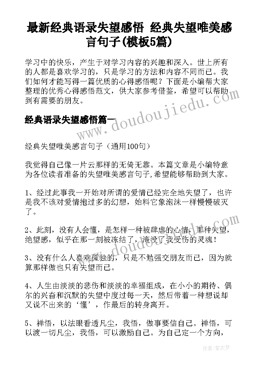 最新经典语录失望感悟 经典失望唯美感言句子(模板5篇)