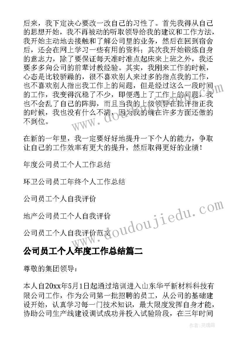 公司员工个人年度工作总结 公司员工个人工作总结(大全6篇)