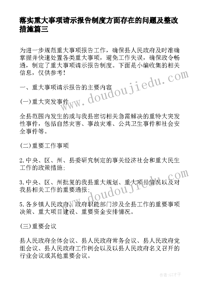 落实重大事项请示报告制度方面存在的问题及整改措施(优秀5篇)