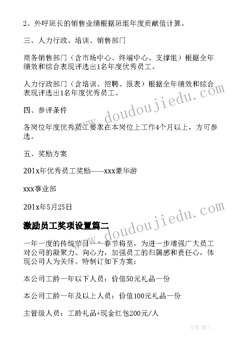 2023年激励员工奖项设置 月度员工奖励方案参考(通用5篇)