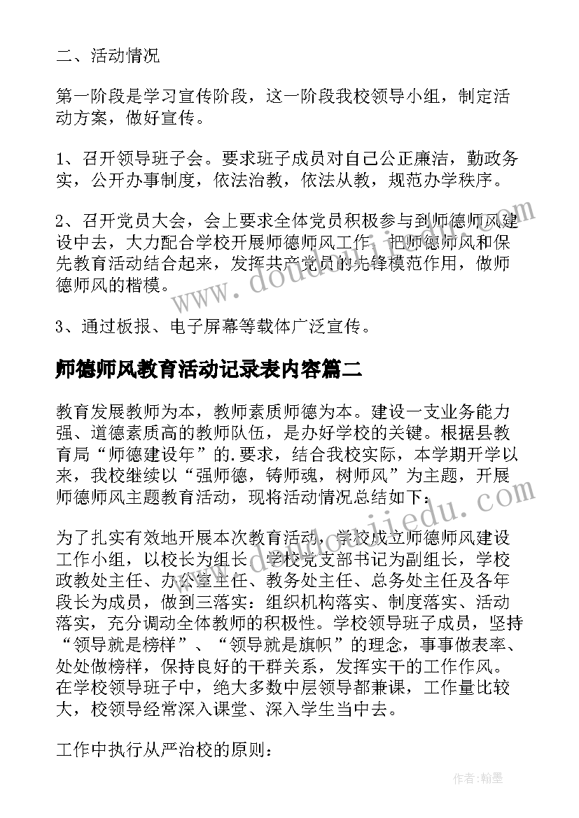 最新师德师风教育活动记录表内容 师德师风教育活动总结(实用7篇)