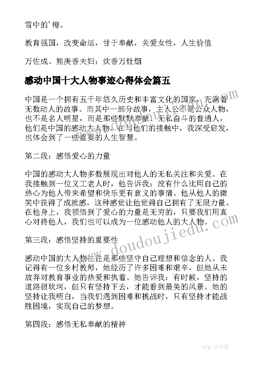 2023年感动中国十大人物事迹心得体会(实用7篇)