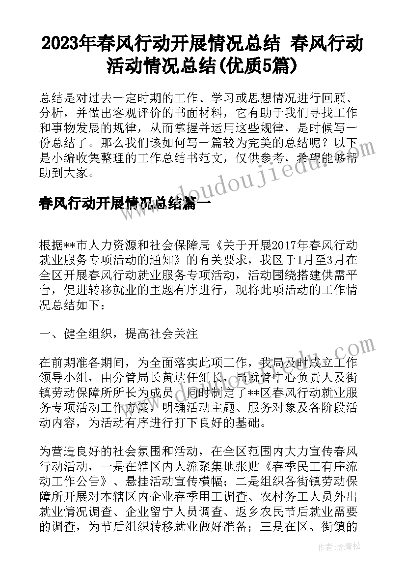 2023年春风行动开展情况总结 春风行动活动情况总结(优质5篇)