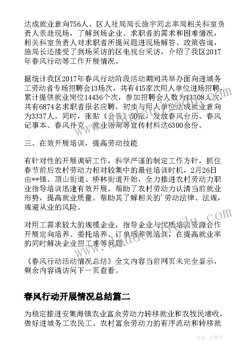 2023年春风行动开展情况总结 春风行动活动情况总结(优质5篇)