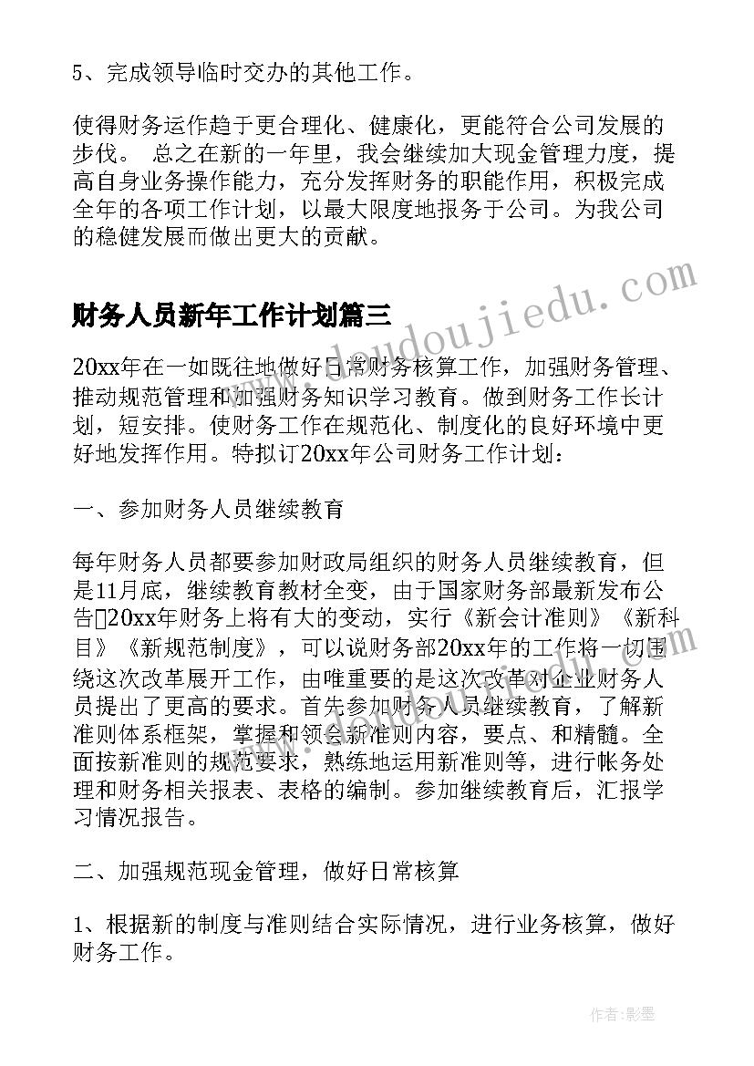 2023年财务人员新年工作计划(大全5篇)