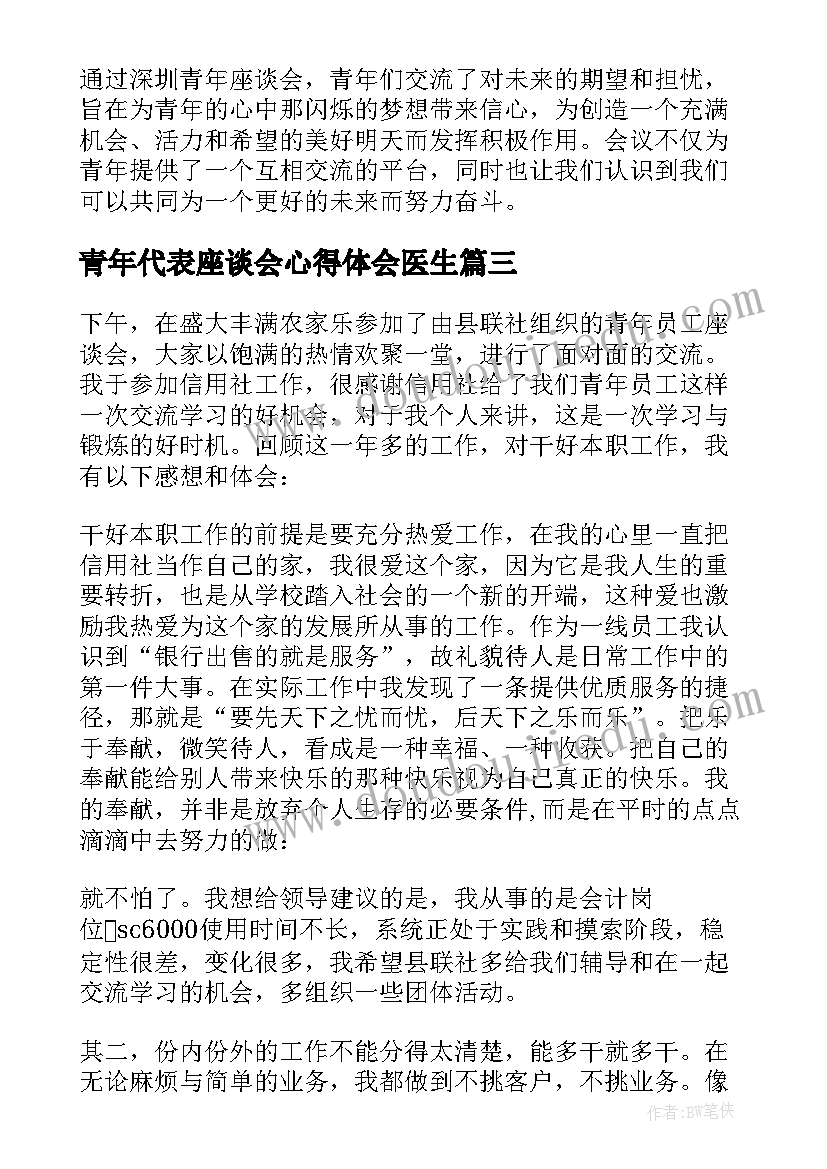 最新青年代表座谈会心得体会医生(实用5篇)