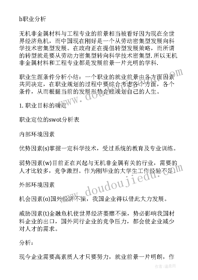 最新材料专业职业生涯规划书 材料化学专业职业生涯规划(汇总5篇)