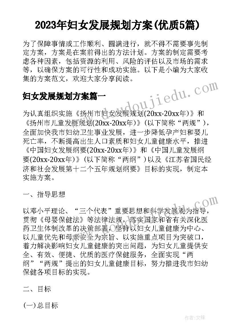 2023年妇女发展规划方案(优质5篇)