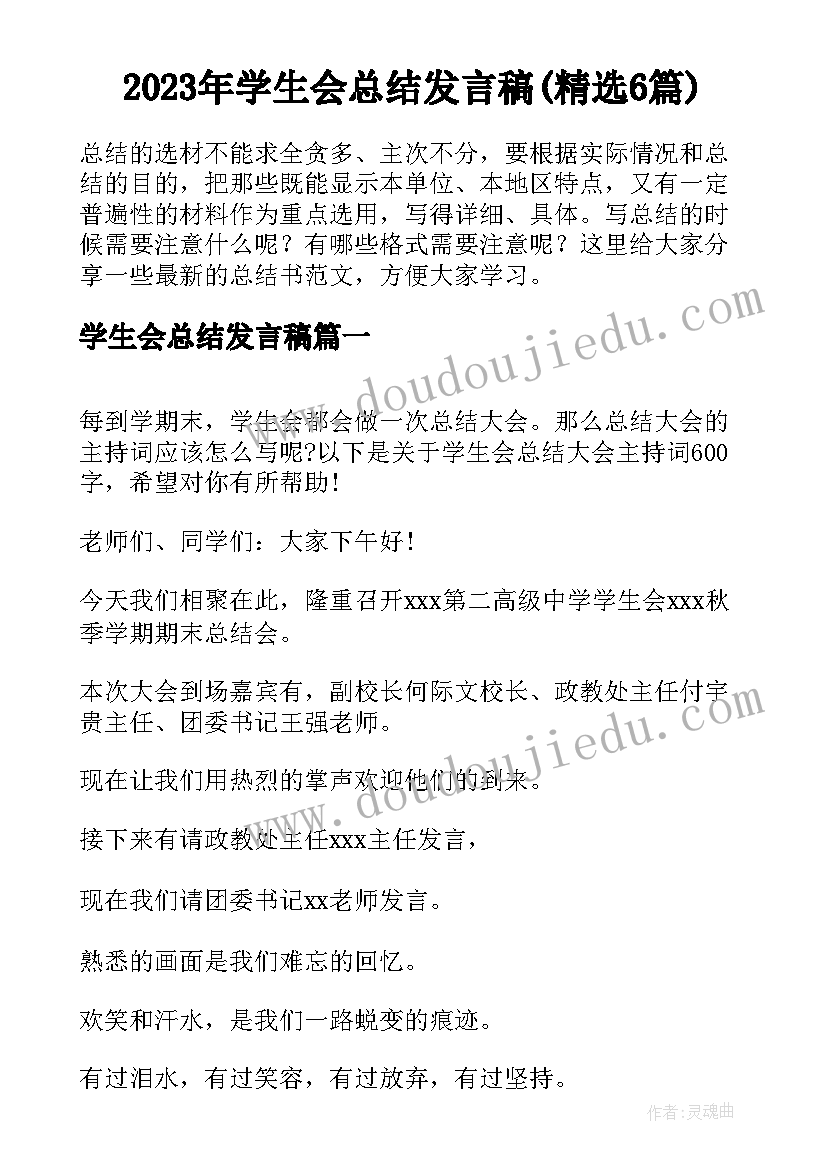 2023年学生会总结发言稿(精选6篇)