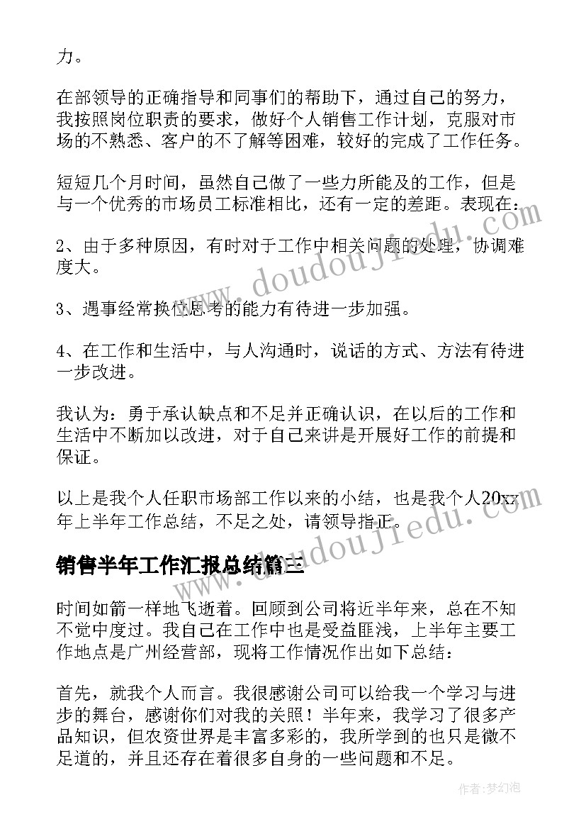 最新销售半年工作汇报总结(大全7篇)