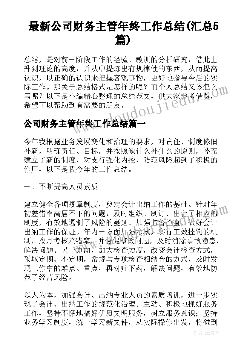 最新公司财务主管年终工作总结(汇总5篇)