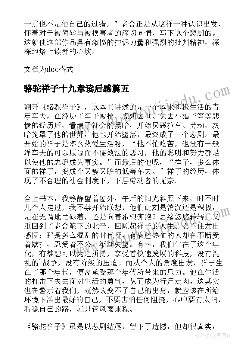 2023年骆驼祥子十九章读后感(优质5篇)