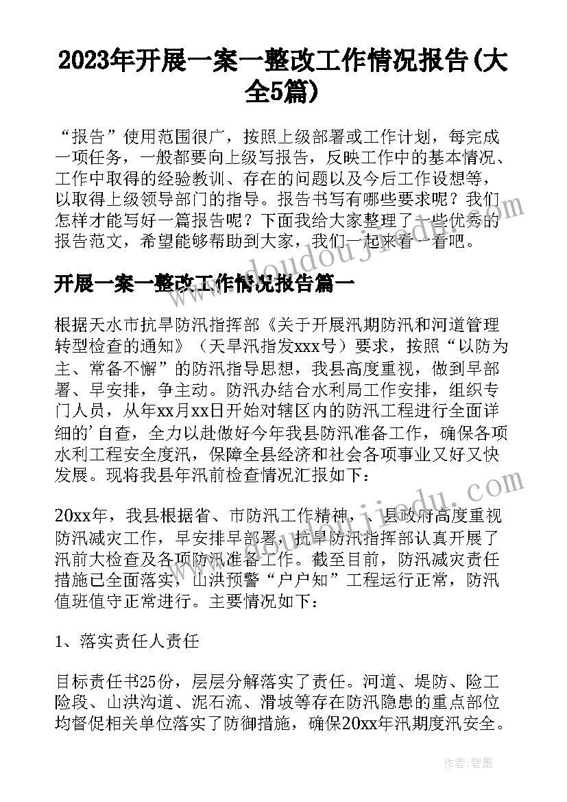 2023年开展一案一整改工作情况报告(大全5篇)