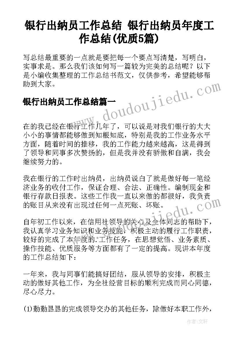 银行出纳员工作总结 银行出纳员年度工作总结(优质5篇)