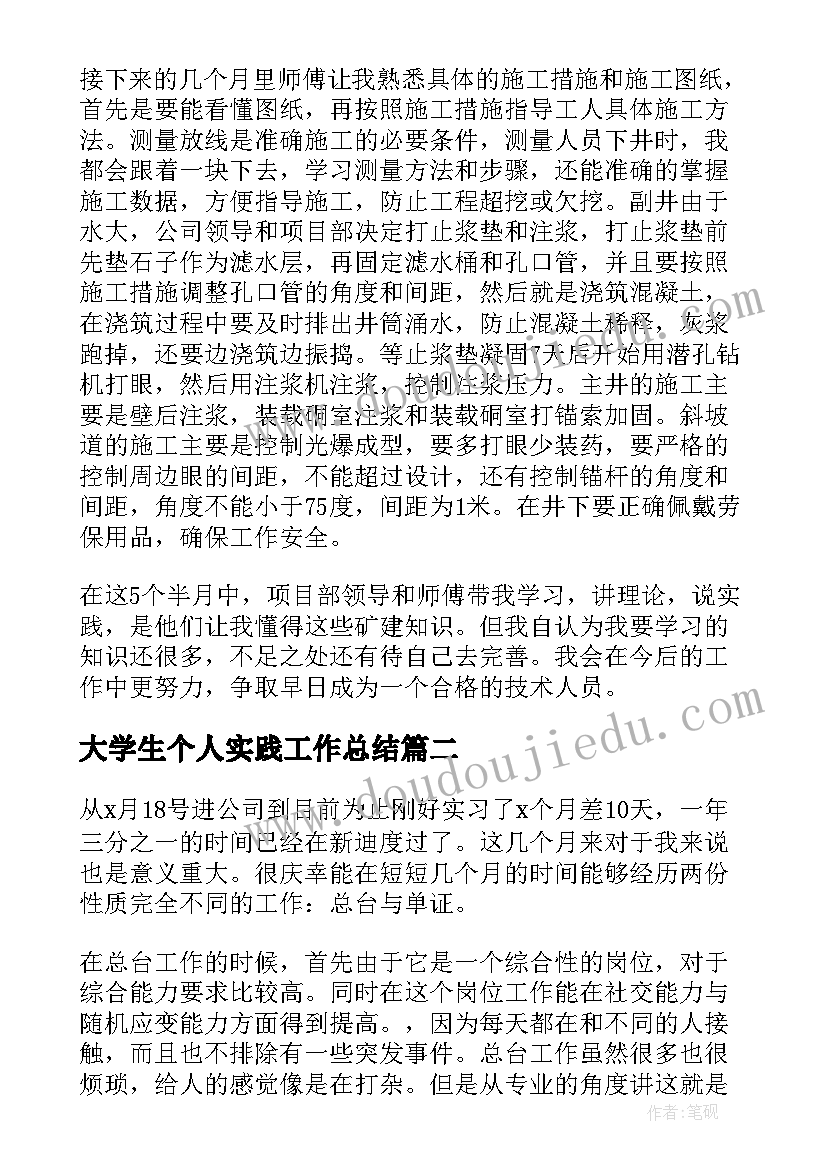 大学生个人实践工作总结(精选5篇)