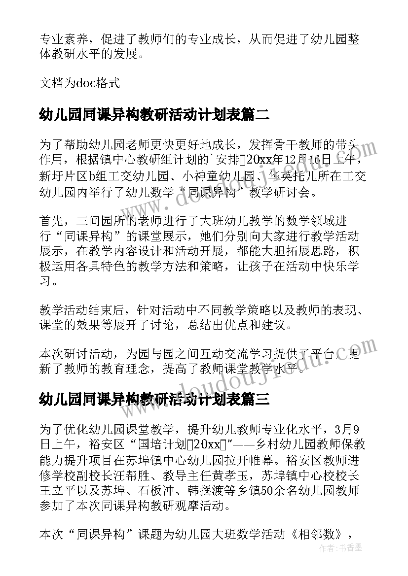 幼儿园同课异构教研活动计划表 幼儿园同课异构教研活动简报(优质5篇)