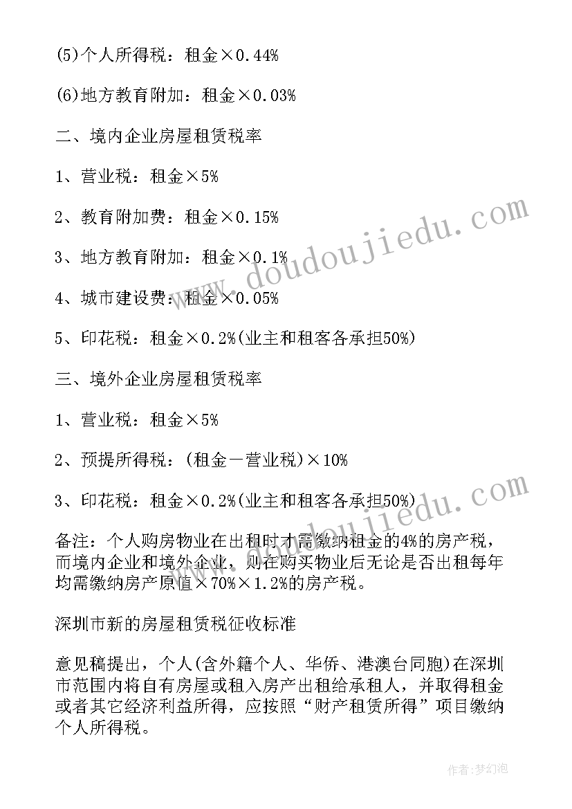 最新深圳房屋租赁合同(优秀5篇)