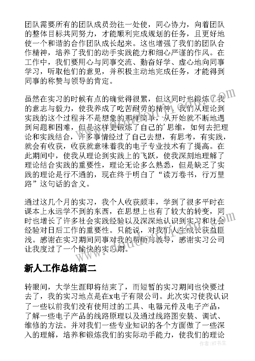 最新新人工作总结 新人实习工作总结(模板5篇)