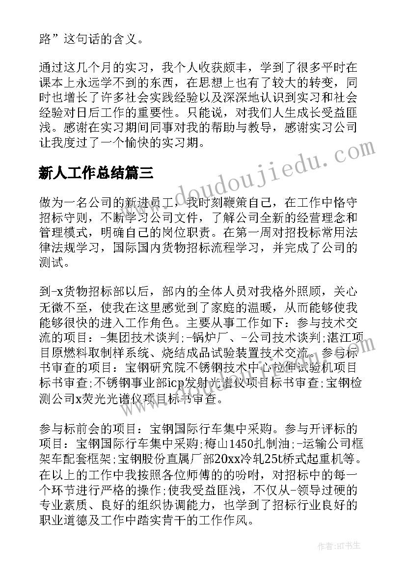 最新新人工作总结 新人实习工作总结(模板5篇)