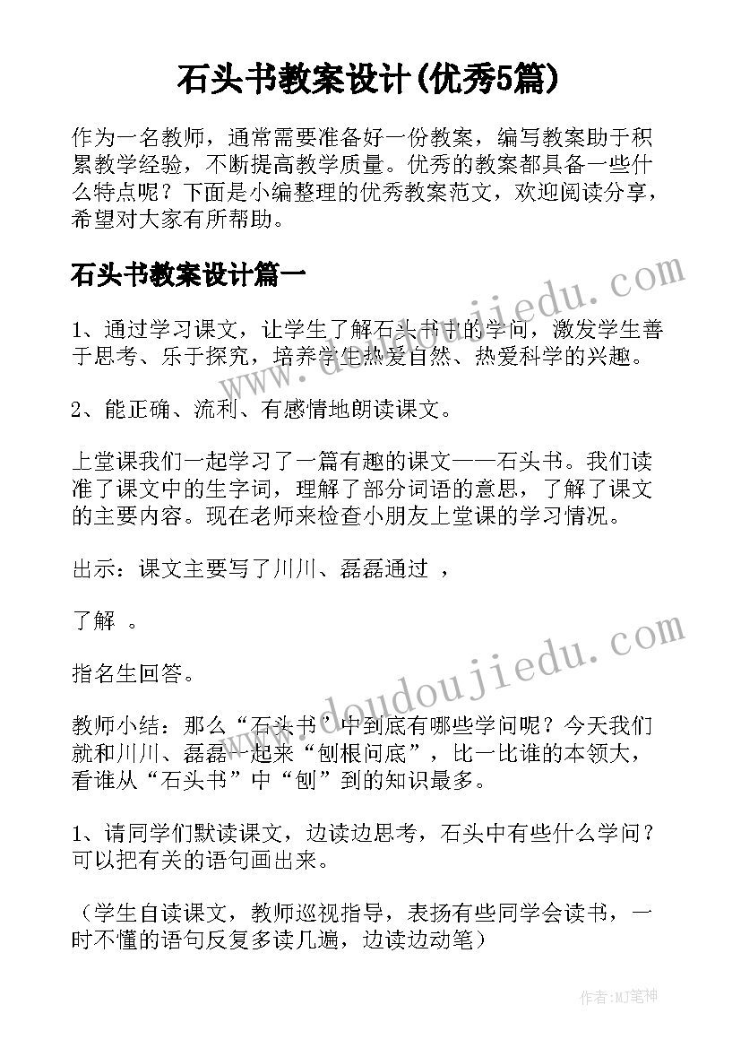 石头书教案设计(优秀5篇)