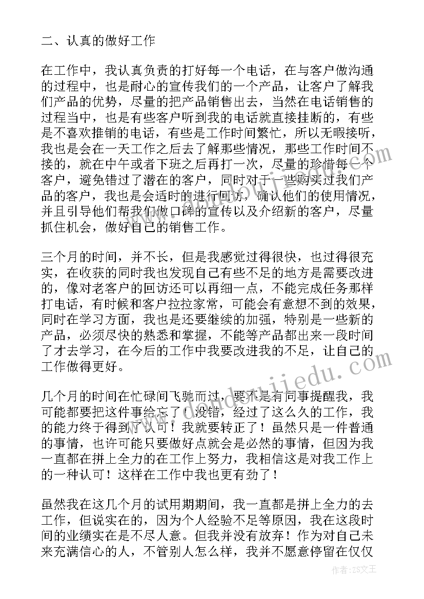 销售试用期转正工作总结(通用7篇)