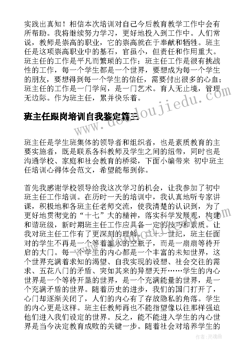 2023年班主任跟岗培训自我鉴定(优质9篇)