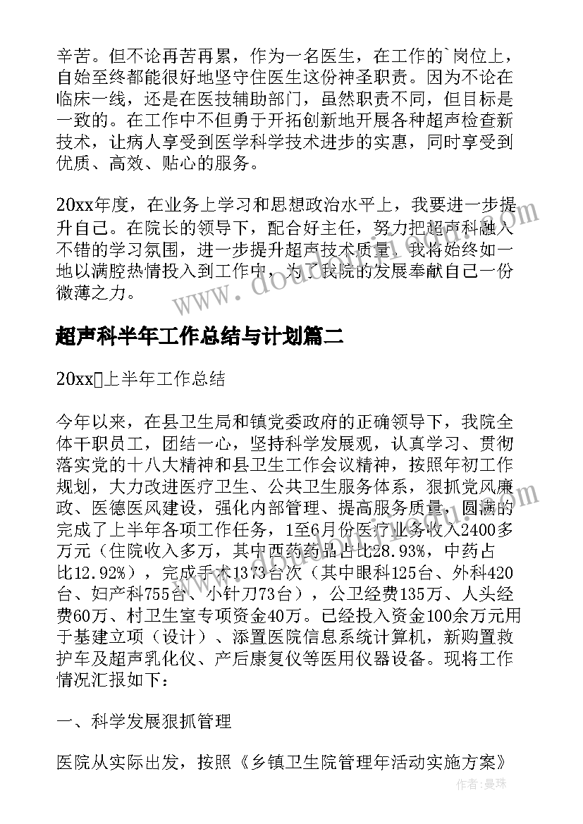 2023年超声科半年工作总结与计划(优质5篇)