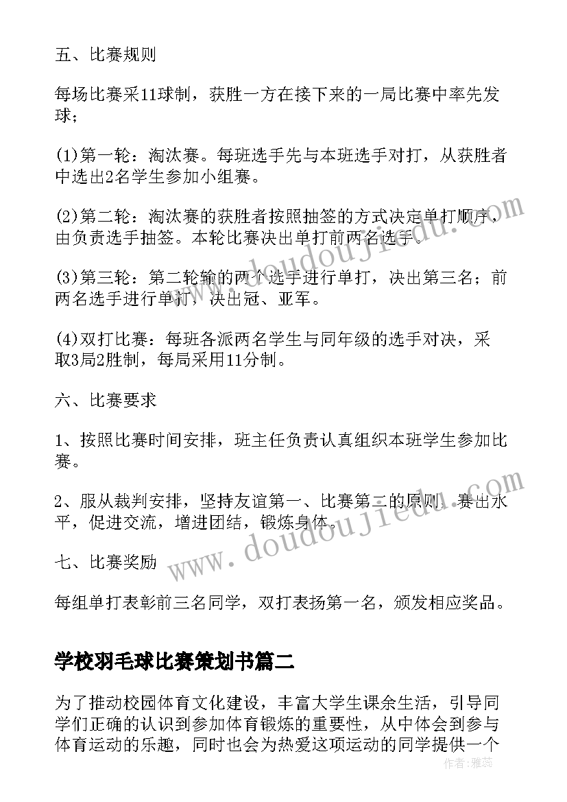 2023年学校羽毛球比赛策划书(优质5篇)