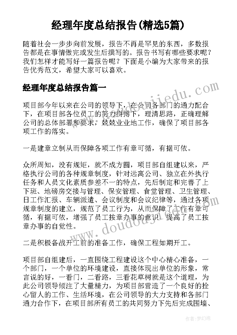 经理年度总结报告(精选5篇)